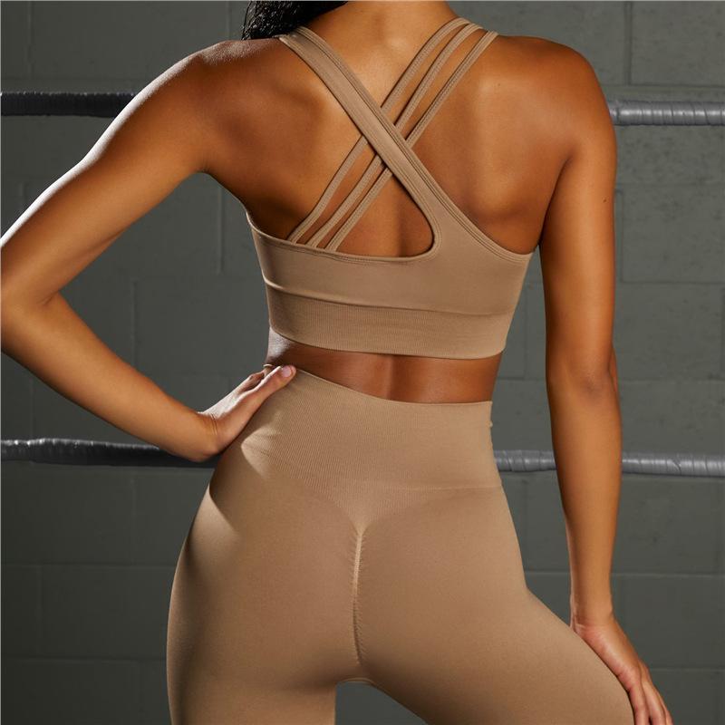 

Бесшовный женский комплект для йоги INS: Брюки с высокой талией и эффектом подтяжки бедер & Сексуальный топ с открытой спиной Small