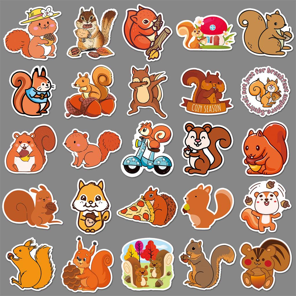 50 Squirrel Doodle Personality Cartoon Animal Children's Goo Card DIY Skateboard Suitcase Stickers Waterproof