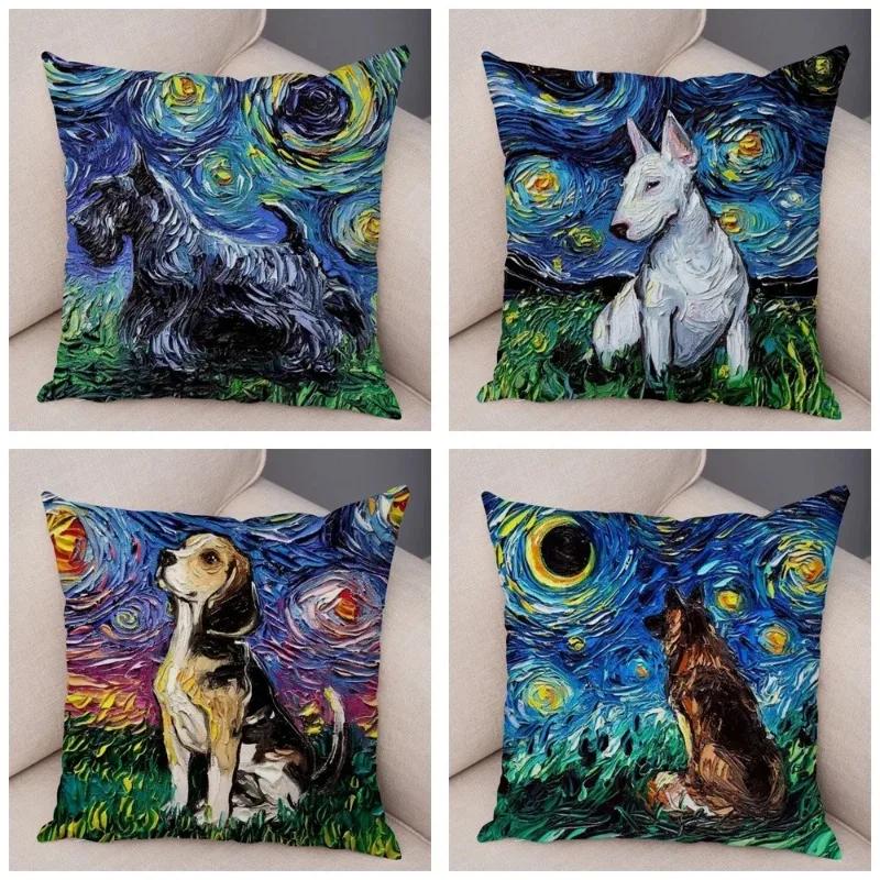 Colorful Pet Shepherd Dog Cushion Cover Pillow Case Pillow Covers Decor Oil Painting Cartoon Animal  Pillowcase 45x45