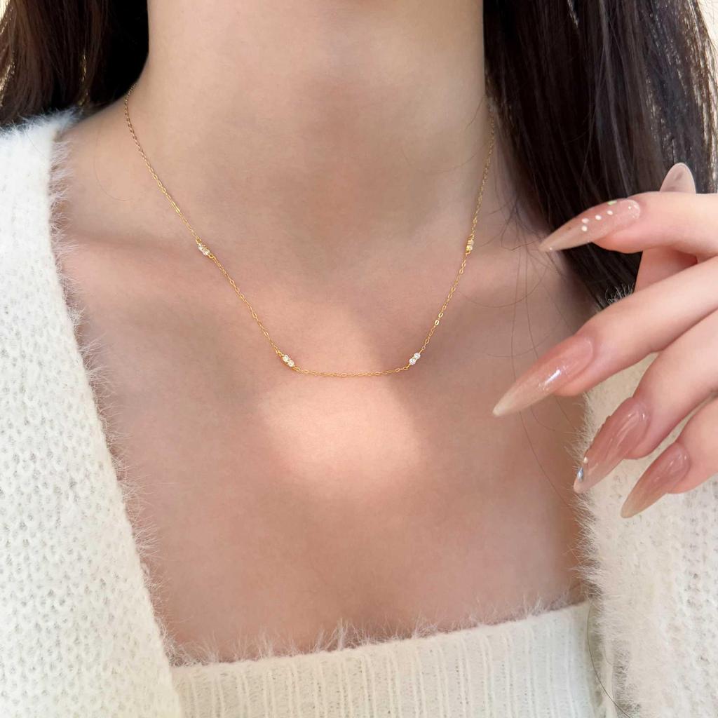 18K Gold Plated S925 Sterling Silver Teardrop Zircon Necklace for Women, Minimalist Clavicle Chain