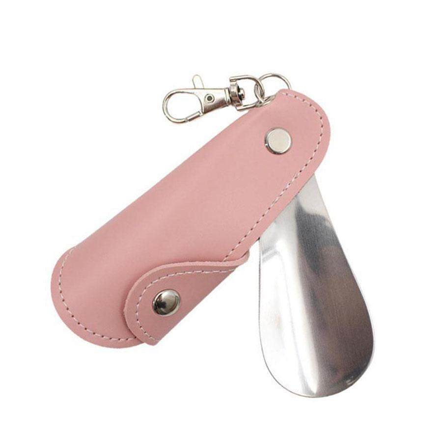 Leather Shoe Horn with Case, Universal Men's and Women's Shoe Puller, Mini Portable Clip-On Design