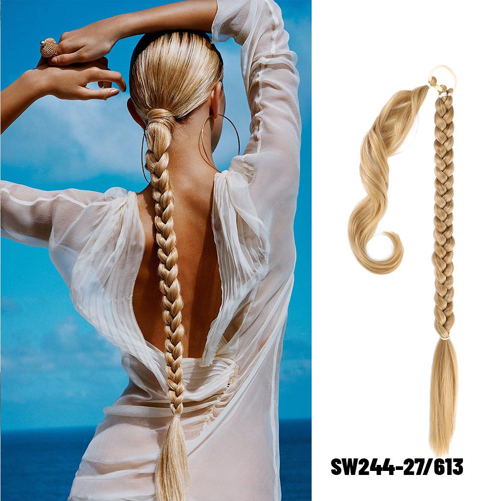 30 Zoll mit Gummiband lange Pferdeschwanz-Haarverlängerungen geflochtener Pferdeschwanz synthetisch natürlich für Frauen Haarteil Zöpfe