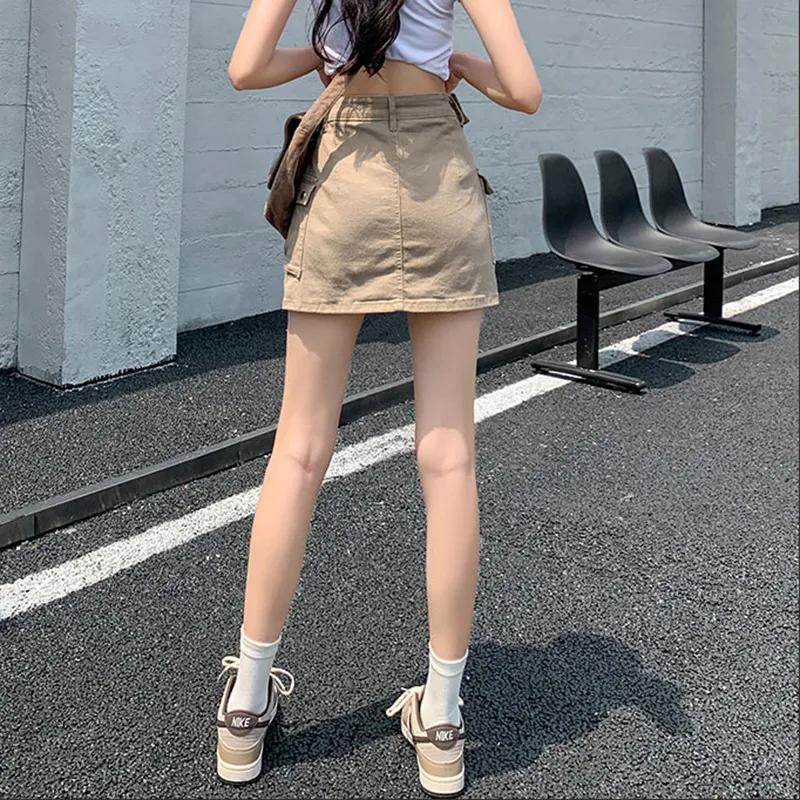 Women's Fold Over Waist Cargo Pocket Denim Mini Skirt