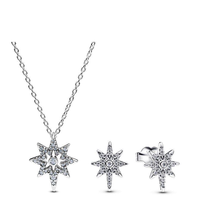 

[Same Style as Summer Light] PANDORA Pandora Shining Wishing Star Ear Studs Silver Exquisite Gifts for Girlfriend Necklace stud earrings Suit -45cm