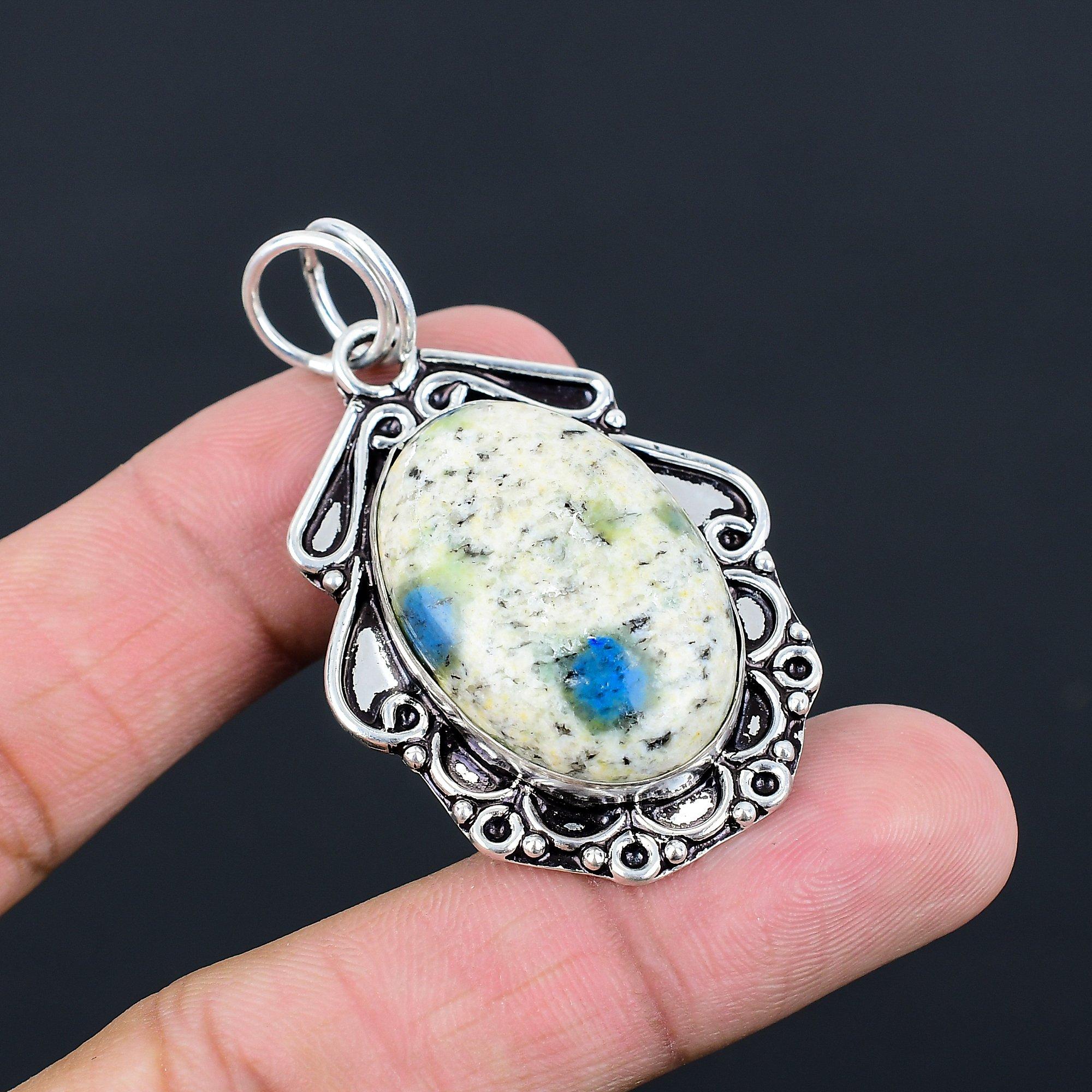 

925 Sterling Silver Oval K2 Jasper Gemstone Wife Elegant Birthday Bezel Pendant