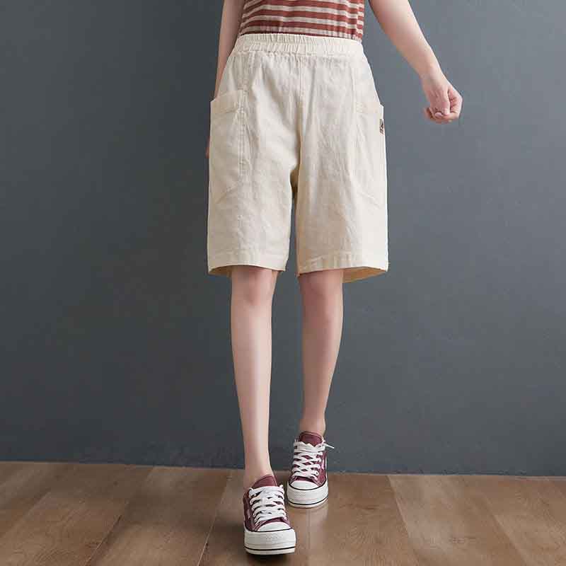 Cotton Shorts Women's Summer Thin Section Loose High Waist Women's Pants Loose Wide Leg Sports Five-point Pants