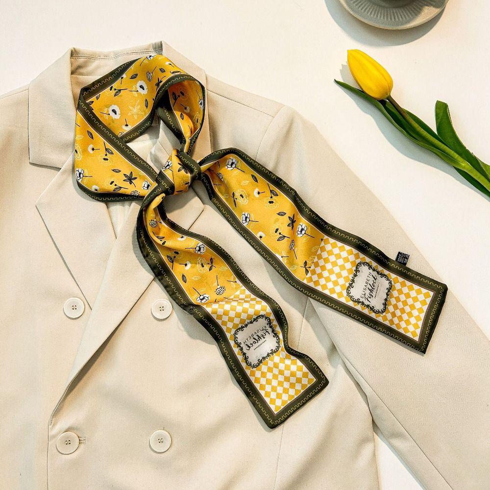 Korean Style Women Silk Scarf Hair Accessories Printing Neckerchief Floral Satin Hair Band  Beach
