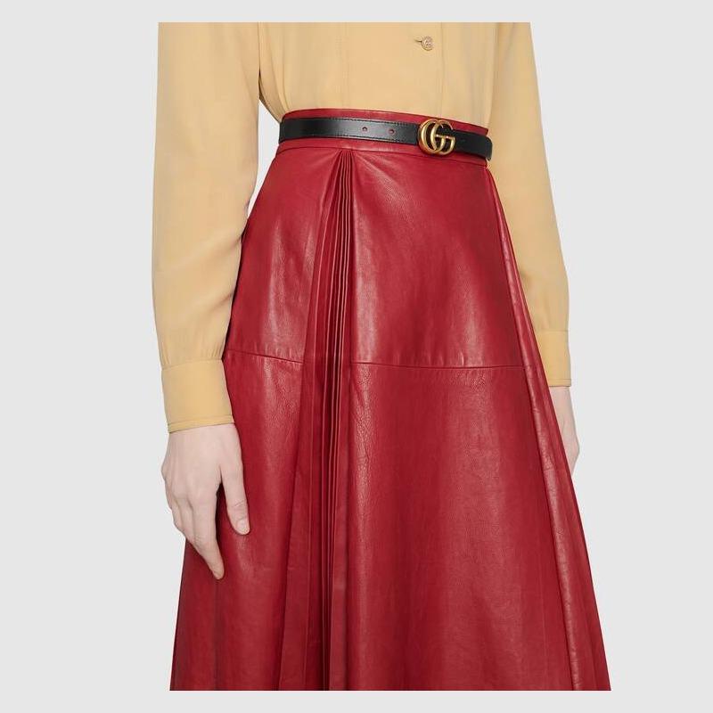 Gucci Gucci GG Marmont Doppel-G-Form Gürtelschnalle beidseitig schmale Version Ledergürtel Damen Breite 2cm 659418-92TIC-9769