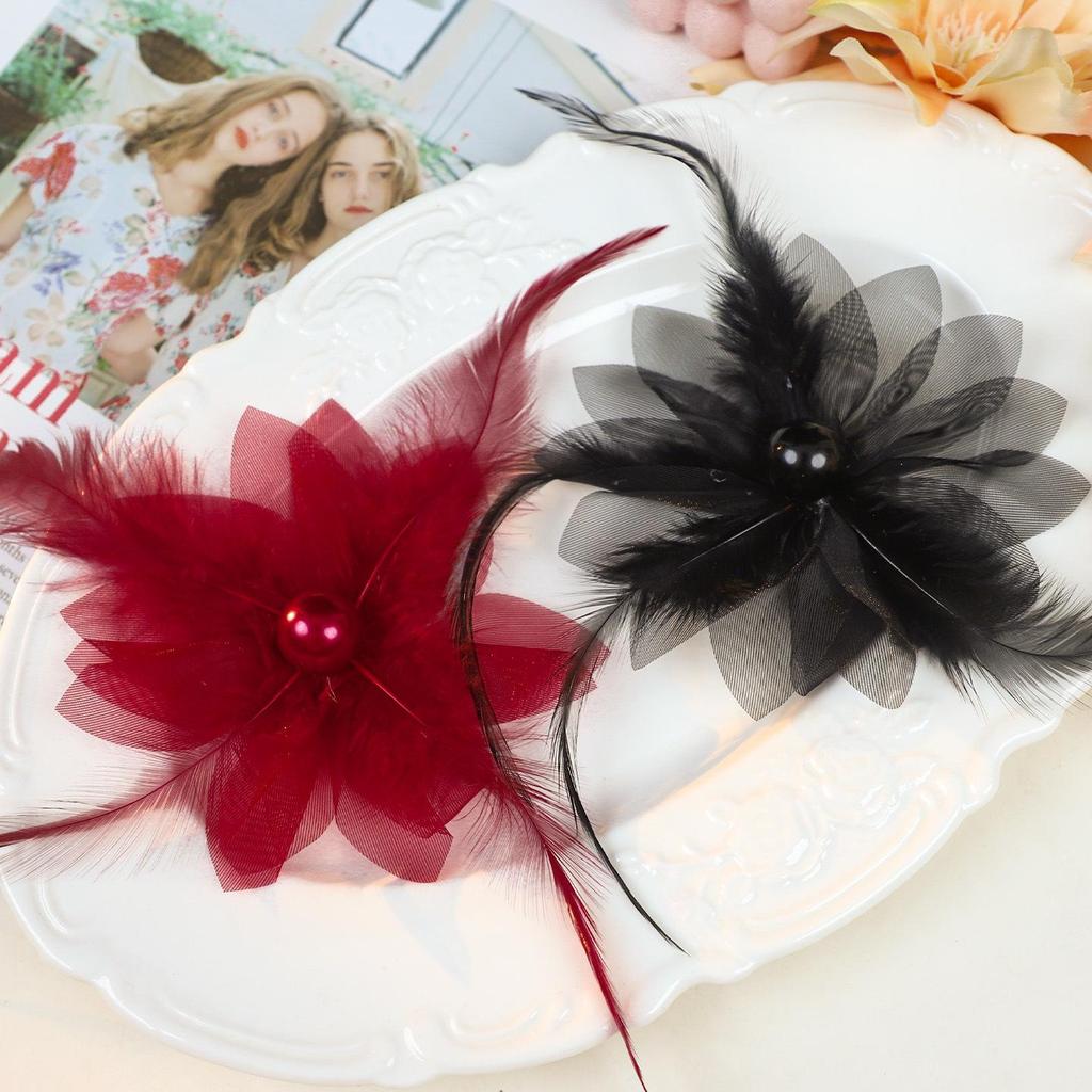 Forest Style Organza Feather Flower Embellishments for DIY Hair Clips & Brooches