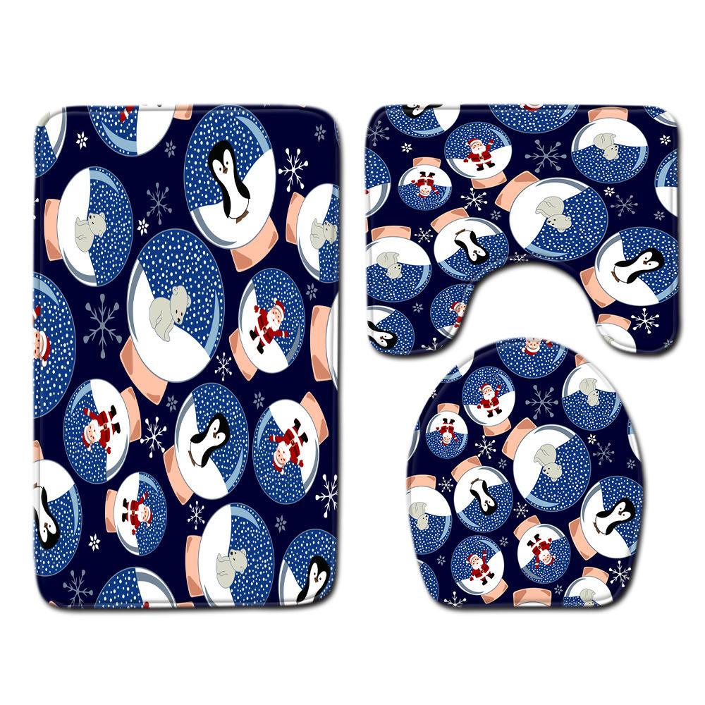 Christmas Shower Curtain Floor Mat Combination Four-Piece Set Bathroom Toilet Carpet Shower Room Mat Foot Mat