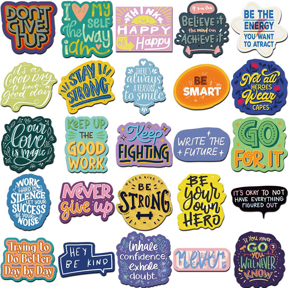 10/30/50pcs Colorful Cute Inspirational English Phrases Stickers Waterproof Graffiti Luggage Stationery Phone Aesthetic Sticker