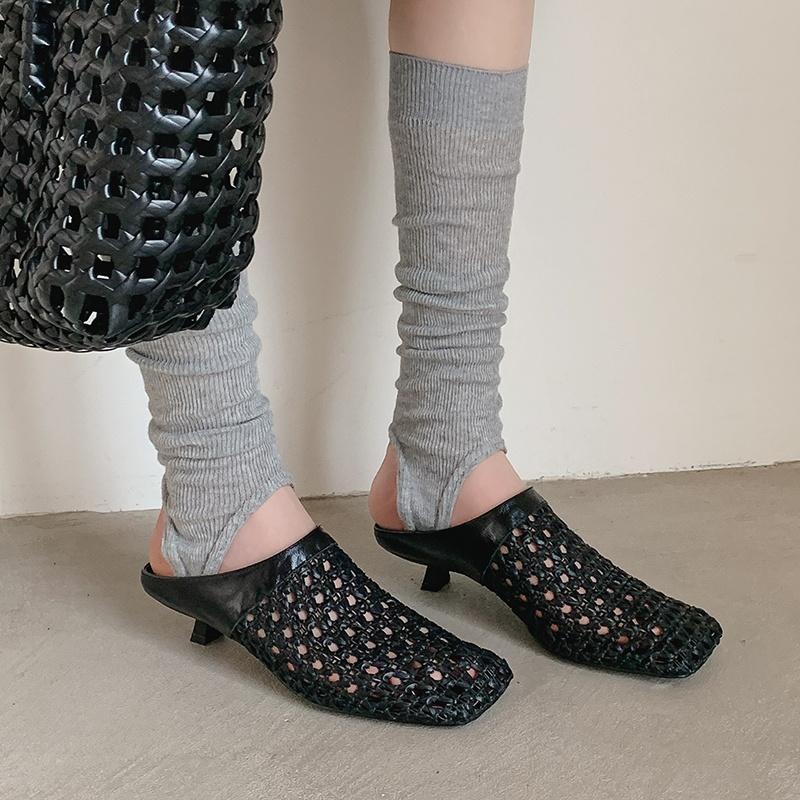 Fashion 2025 New Summer Mueller Slippers Woman Mid Heel Soft Bottom Casual Shoes Breathable Mesh Shoes Woman Fashion Braided Shoes