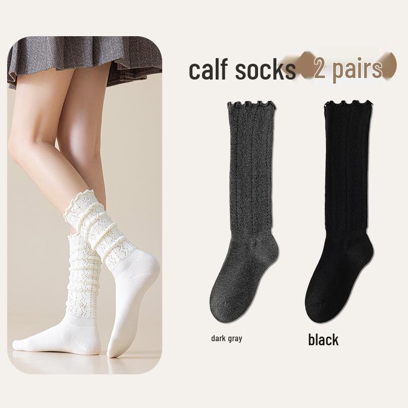 Chunky Knit Openwork Slouch Socks - Solid Color Calf & Over-the-Knee, Lace Miu Style, Anti-Slip Boneless Cotton Boot Socks