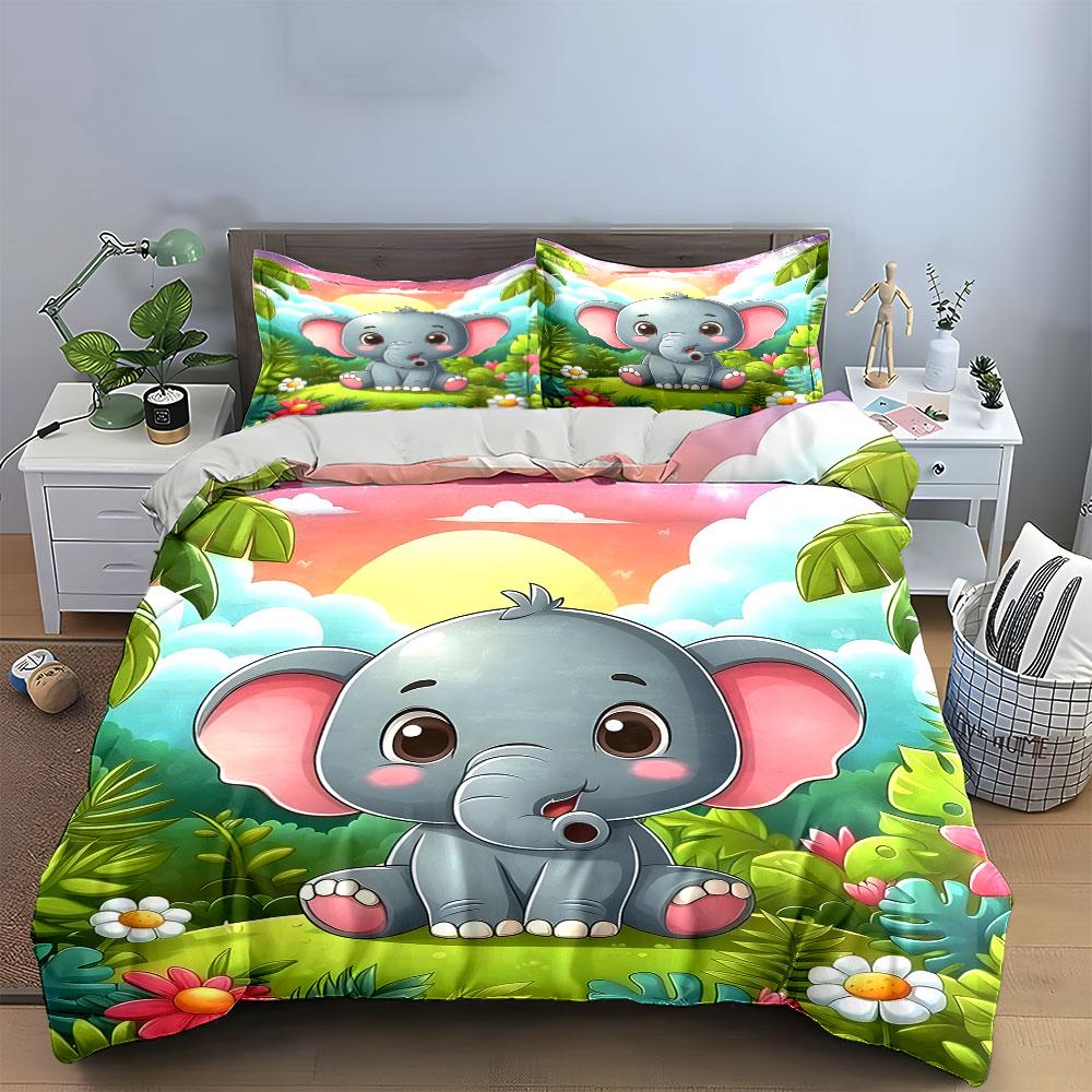 "Playful Elephant Paradise Dreams" Bedding Sets Duvet Covers Pillowcases(1* Duvet Cover 2* Pillowcases Without Duvet Insert)