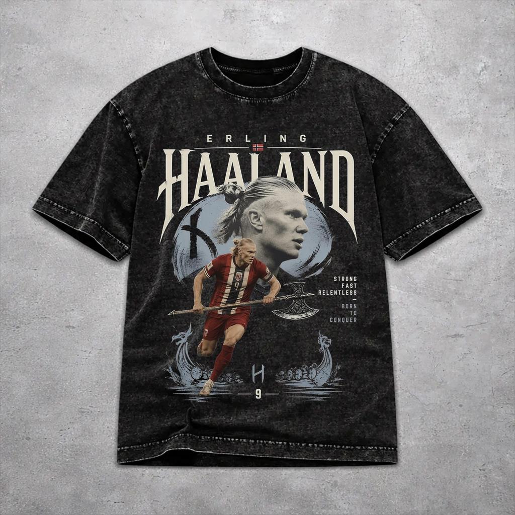 Retro Men Women Haaland Norway Football Tee Shirt Oversize Washed T Shirts Tops