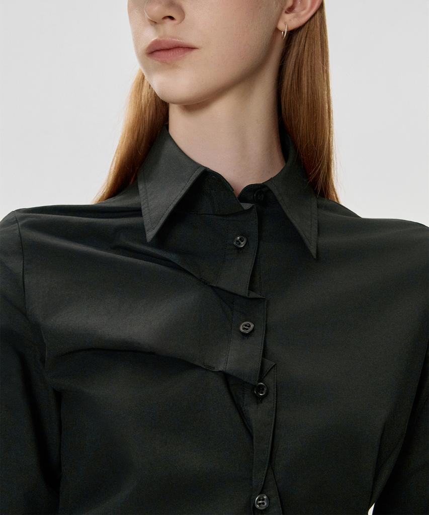 KIMZISU Unbalanced Drape Shirt_Black
