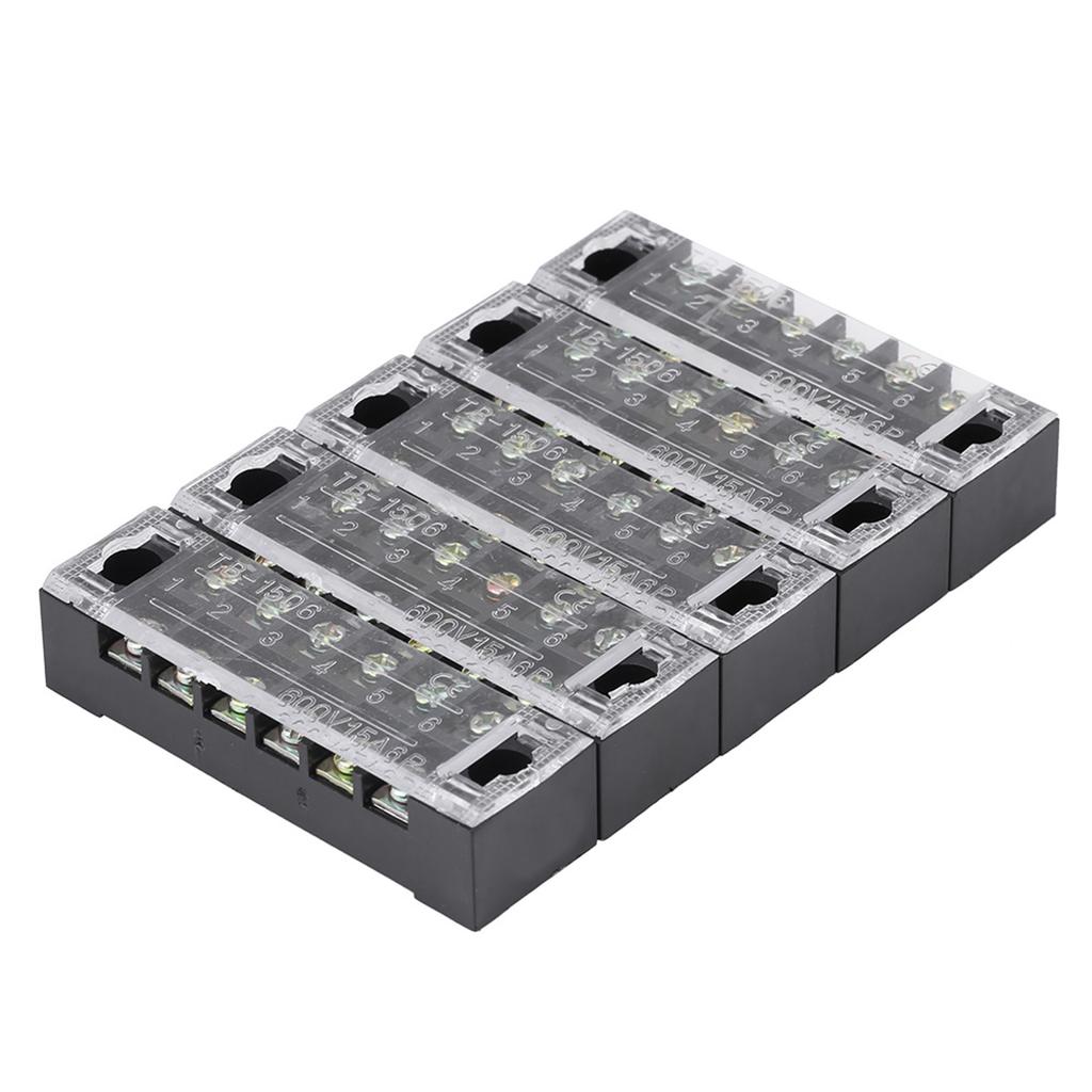 5pcs Dual Row 6 Positions 600V 15A Screw Terminal Block   Preinsulated Terminal Barrier Strip