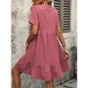 Women's Dress Summer Short Sleeve V Neck Loose Casual A Line Beach Vacation Dress Women Fashion Elegant Pleated Solid Color Ladies Bohemian Dresses