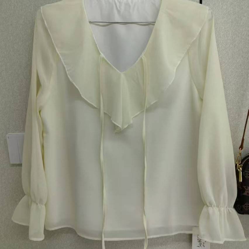 Designer Nischenbluse Damen Frühling Sommer Herbst Sanft Süß Langarm Französisch Vielseitiges Chiffon-Top Modisch