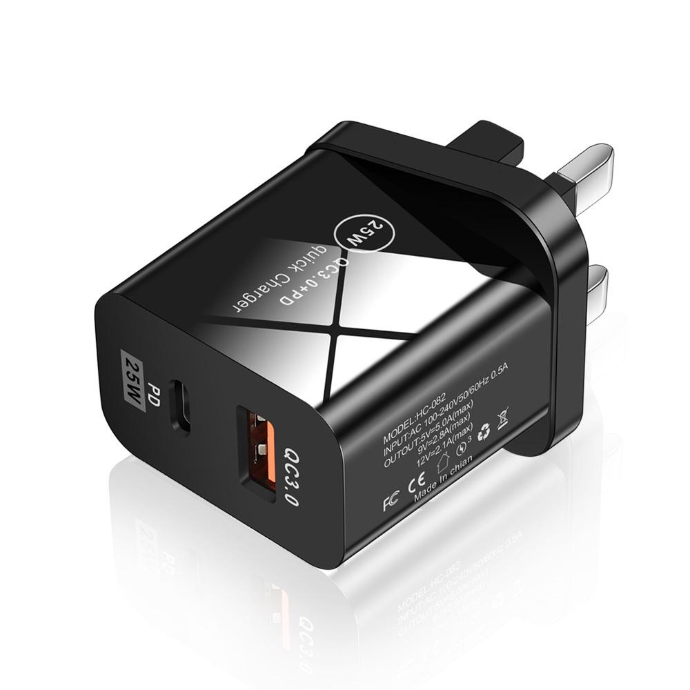 25W PD Fast Charger 5A for Mobile Phones, UK/EU/US Type-C Adapter