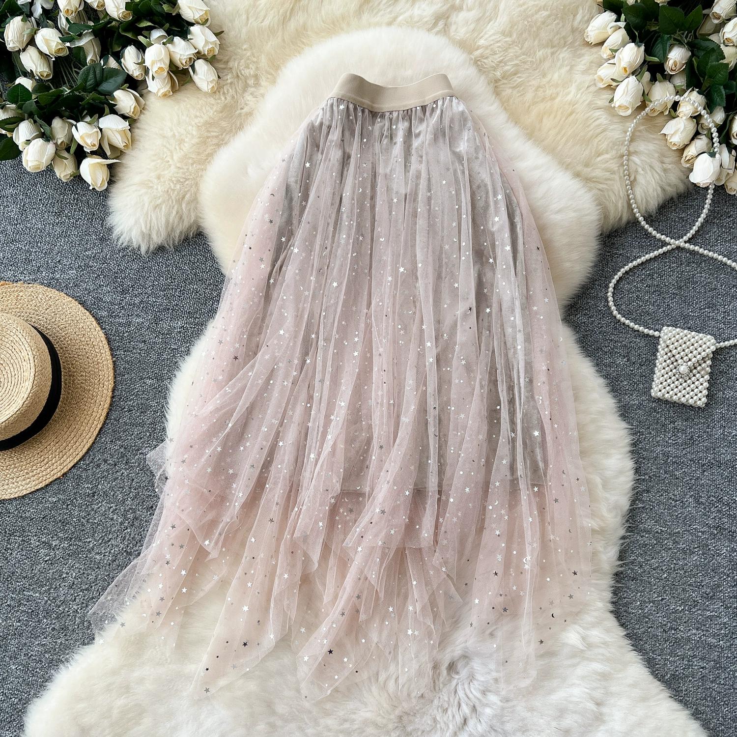 

Летняя женская универсальная юбка с высокой талией и звездами, длинная миди, нестандартная юбка One Size абрикосовый