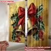 Set Of 2 Flat Printing Christmas Scene Curtains Bells Holly Digital Printed Polyester Drapes Festive Holiday Use Curtain