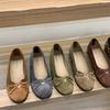 Inner Height Increase Retro Suede Round Head Ballet Single Shoes Women's Shoes 2025 New Autumn Leopard Print Bow Evening Shoes