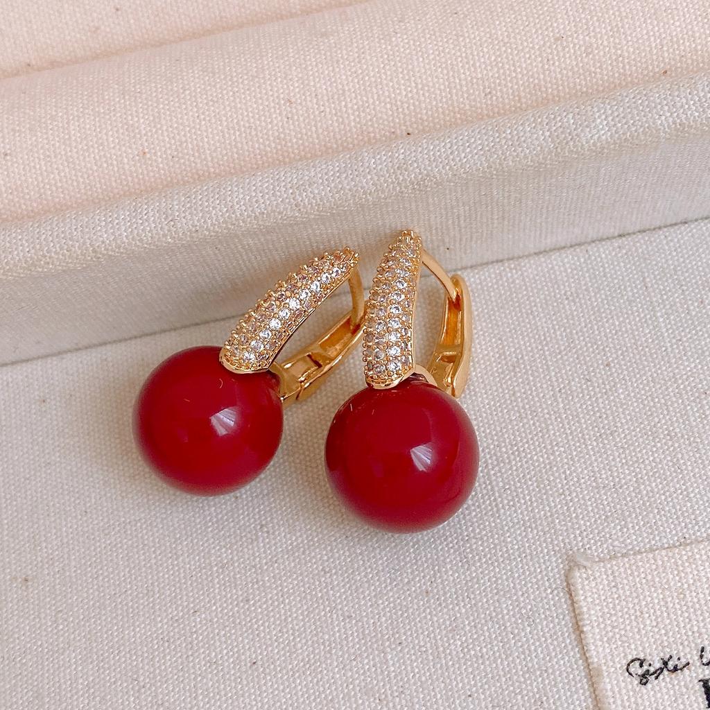 New Year's red zircon flower pendant earrings exquisite earrings earrings women