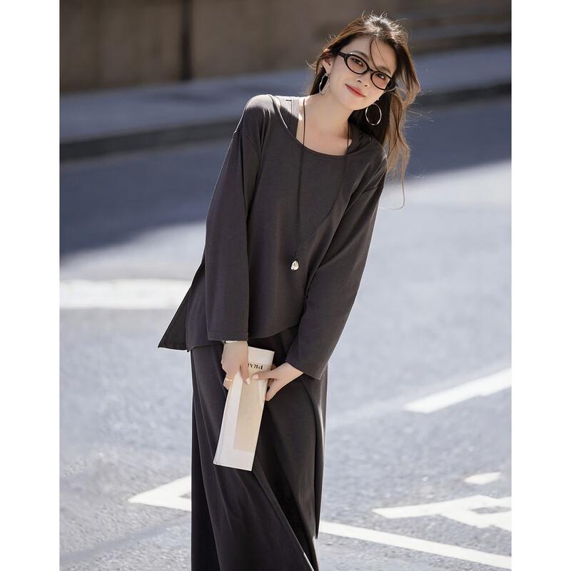 Demana Gentle Cloud Cotton Irregular Hem Top & Strap Dress Set