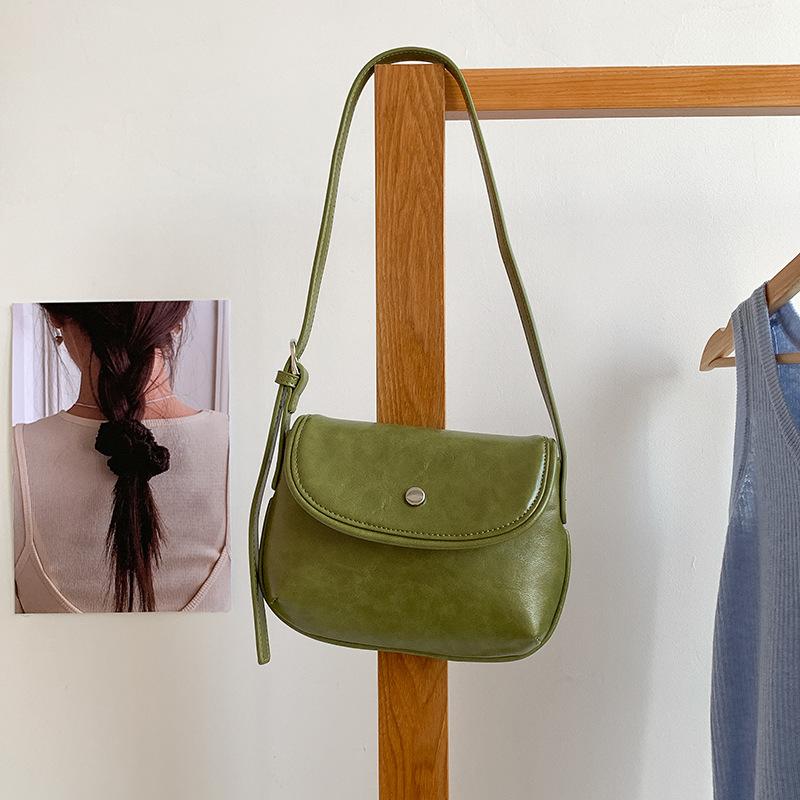 

Simple Solid Color Oil Wax Skin PU Leather Women s Shoulder Bags Casual Versatile Female Underarm Bags Retro Ladies Handbag