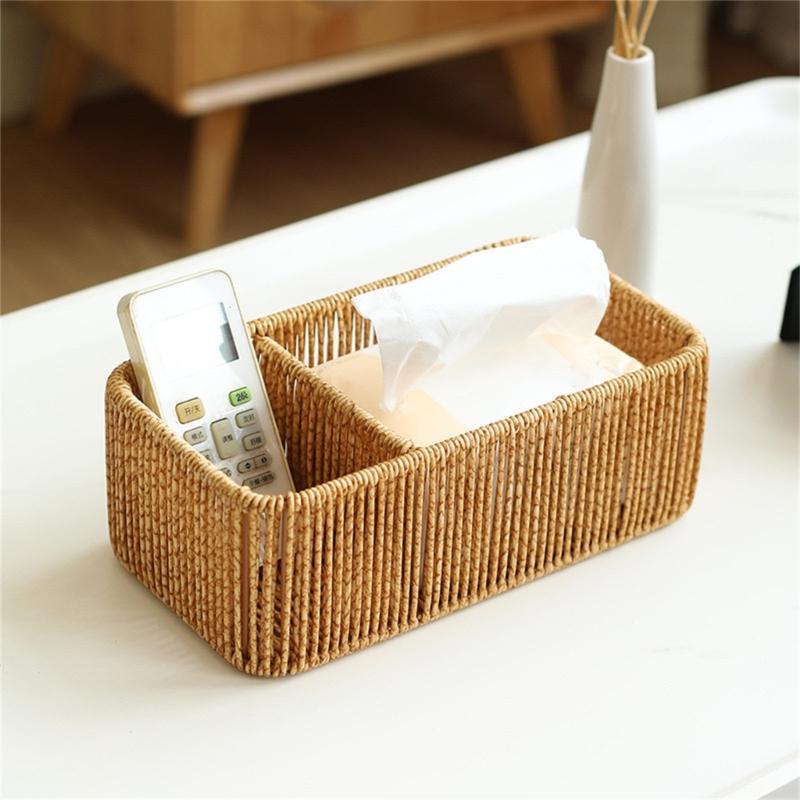 Sturdy Handwoven Storage Box Divided Sections Living Room Desktop Organization