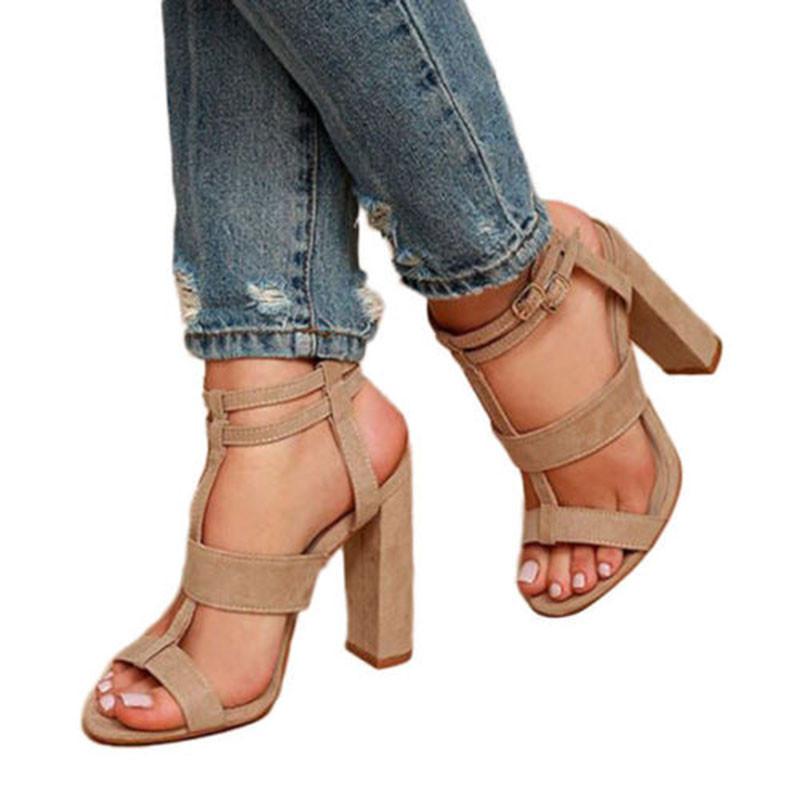 Fashion Ladies With Sandals High Heel Buckle Summer Casual Shoes Size New