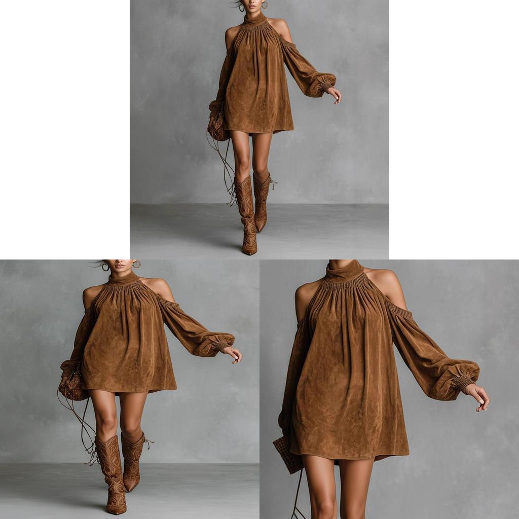Polyester Blouse Dress With Lantern Sleeves For Casual And Party Wear