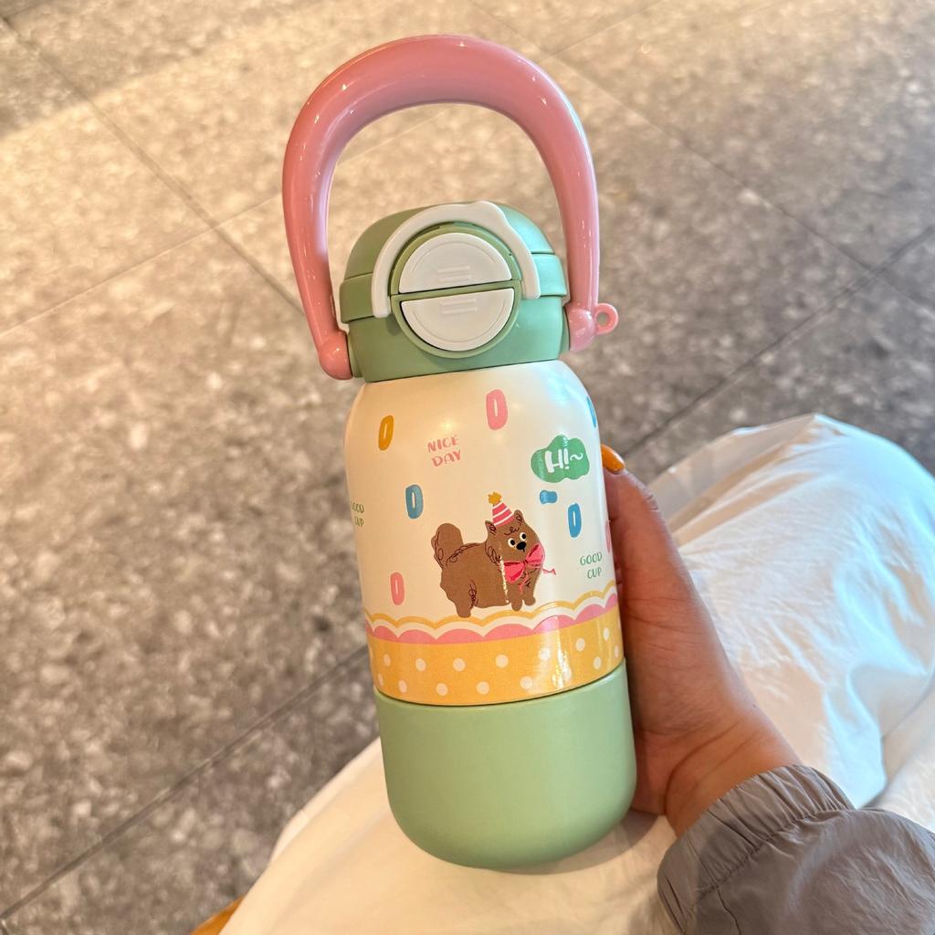 Water Bottleins Wind High Value Three Drinks Carrying Pot Thermos Cup Straw Cup Cartoon Children with Handle Cute Water Cup