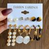 6Pairs Boho Big Circle Hoop Earring Set for Women, Gold Color Bohemia Vintage Pearl Earring Jewelry Gifts