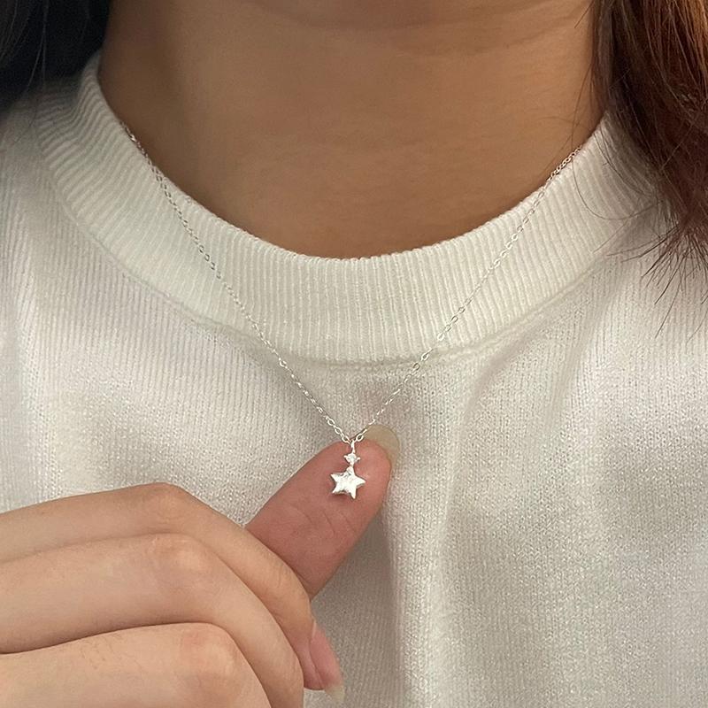 

ANENJERY Gold Silver Color Mini Star Zircon Pendant Necklace For Women Simple Korean Ins Temperament Jewelry Gifts Wholesale срібний
