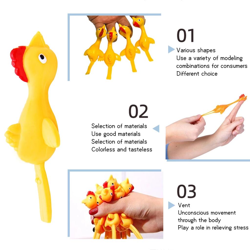 5-50pcs Novelty Catapulted Ejection Chicken Toy Light Rubber Finger Prank Flying Toy Slings Chicken Finger Toys Turkey Sticky