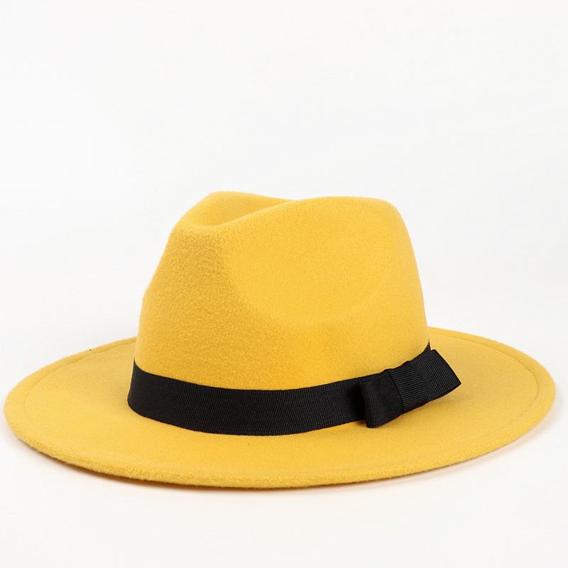 Street Shot Imitation Wool British Retro Jazz Hat Men'S And Women'S Big-Brimmed Top Hat Felt Hat Versatile Shade