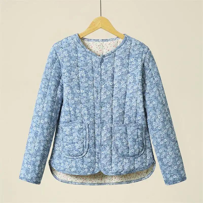 Winter Outer Wear Small Cotton-padded Jacket with Floral Lining for Women, Warm Cotton-padded Tops