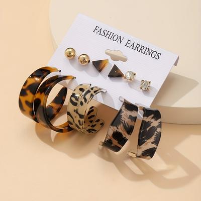 12pcs Chic Geometric Leopard Print Earring Set - Perfect for Parties, Dates, Gifts & Casual Attire
