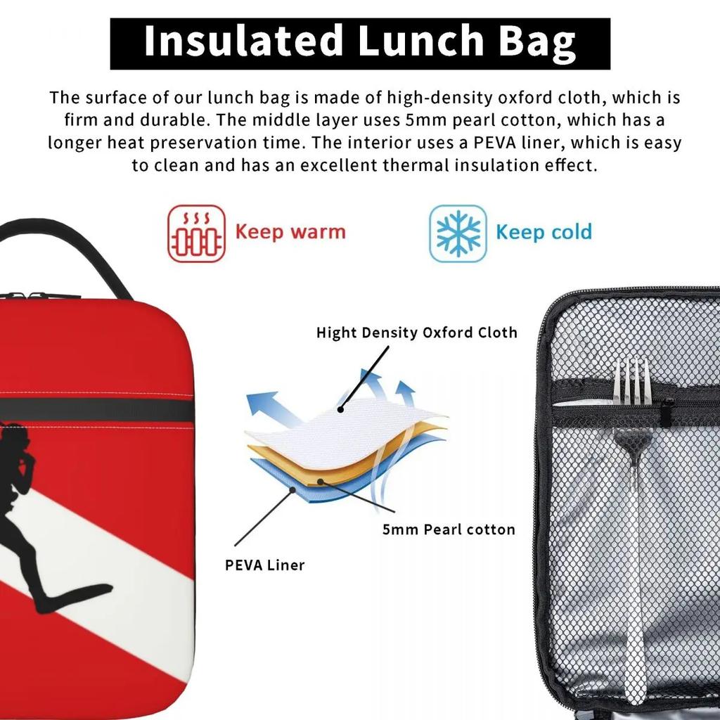 Taucherflagge Wiederverwendbare Lunchbox für Damen Multifunktion Tauchen Tauchen Thermokühltasche Lebensmittel Isoliert Lunchtasche Büro Arbeit