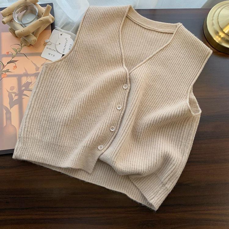Autumn 2025 Korean Style V-Neck Loose Fit Sleeveless Cardigan Vest