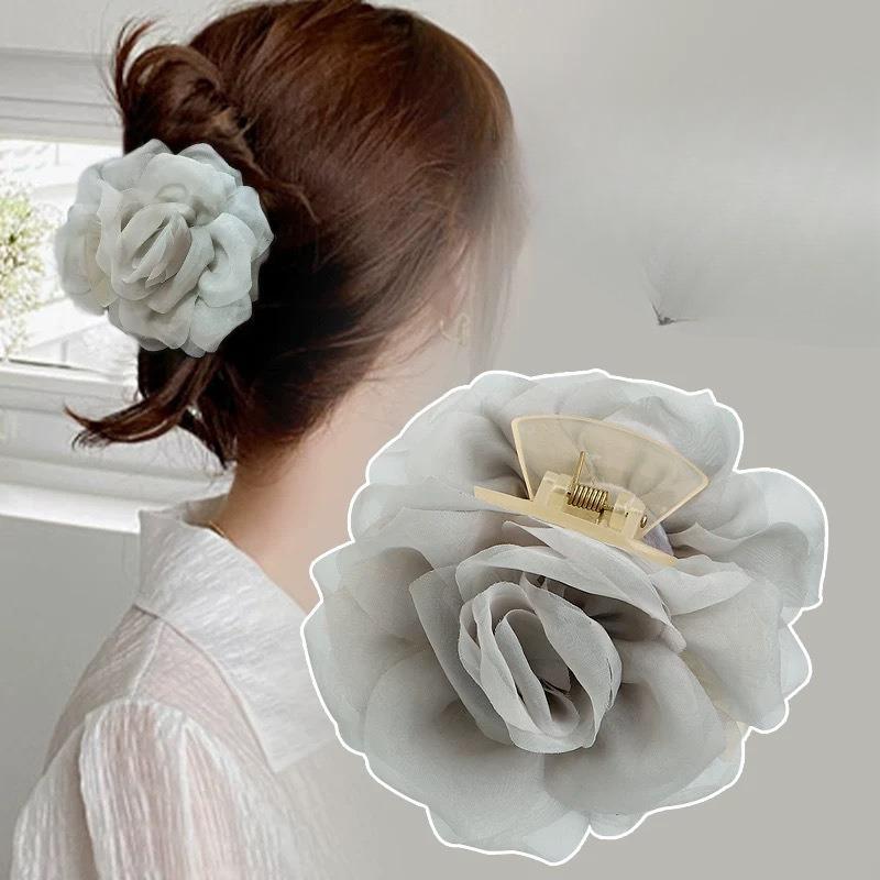 Double-sided Rose Flower Mesh Clip At The Back of The Head Shark Clip HeadwearHair Clip Hair Accessory