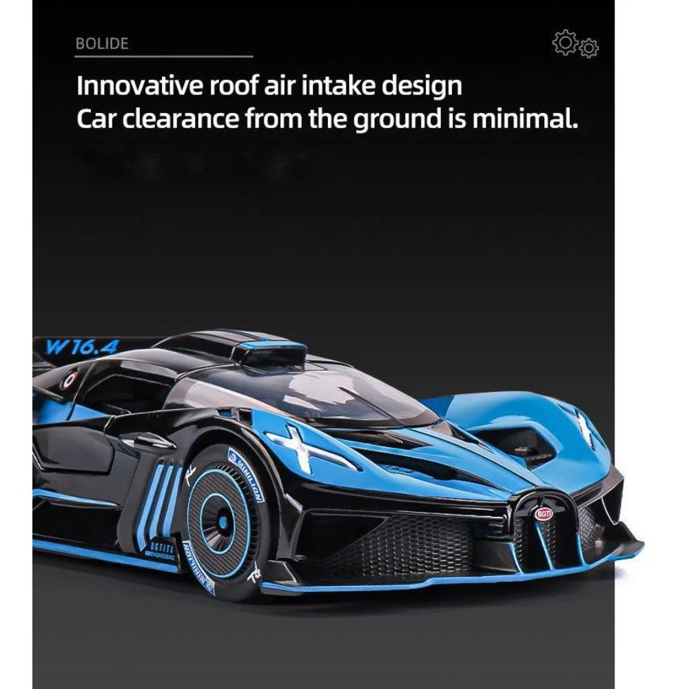 1/24 Scale Bugatti Bolide Alloy Sport Car Model Diecast Metal Toy Racing Vehicles Sound and Light Toy Collection Gift for Childrens