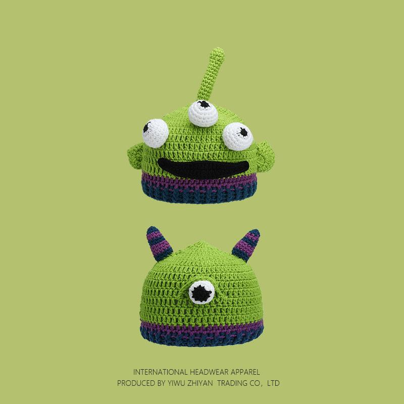Ruffian Baby Monster Shrek Knitted Pullover Autumn and Winter Devil Long Braid Cartoon Handmade Wool Hat Tide