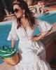 2020 European & American Women's V-neck Lace Short Sleeve Dress