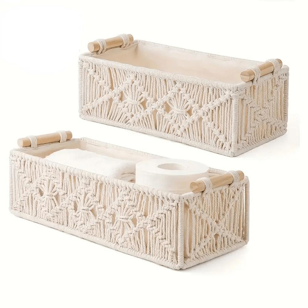 Cesta de Almacenamiento Pequeña de Cuerda de Algodón Tejida a Mano, Escritorio Vintage para Decoración del Hogar