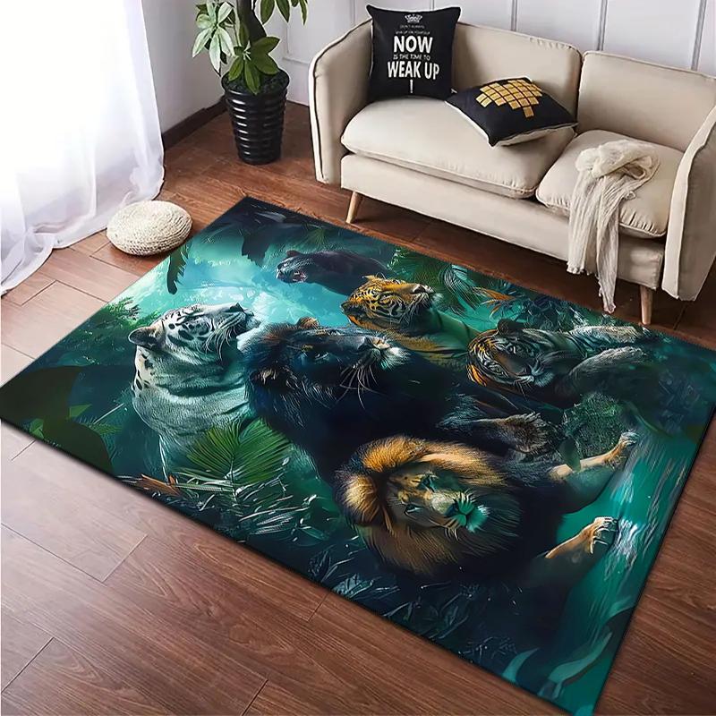 Tappeto Tappetino Stampato con Motivo Leone 1Pz per Soggiorno Camera da Letto Casa Decorazione Divano, Tappetino Antiscivolo Tappetino per Pavimento