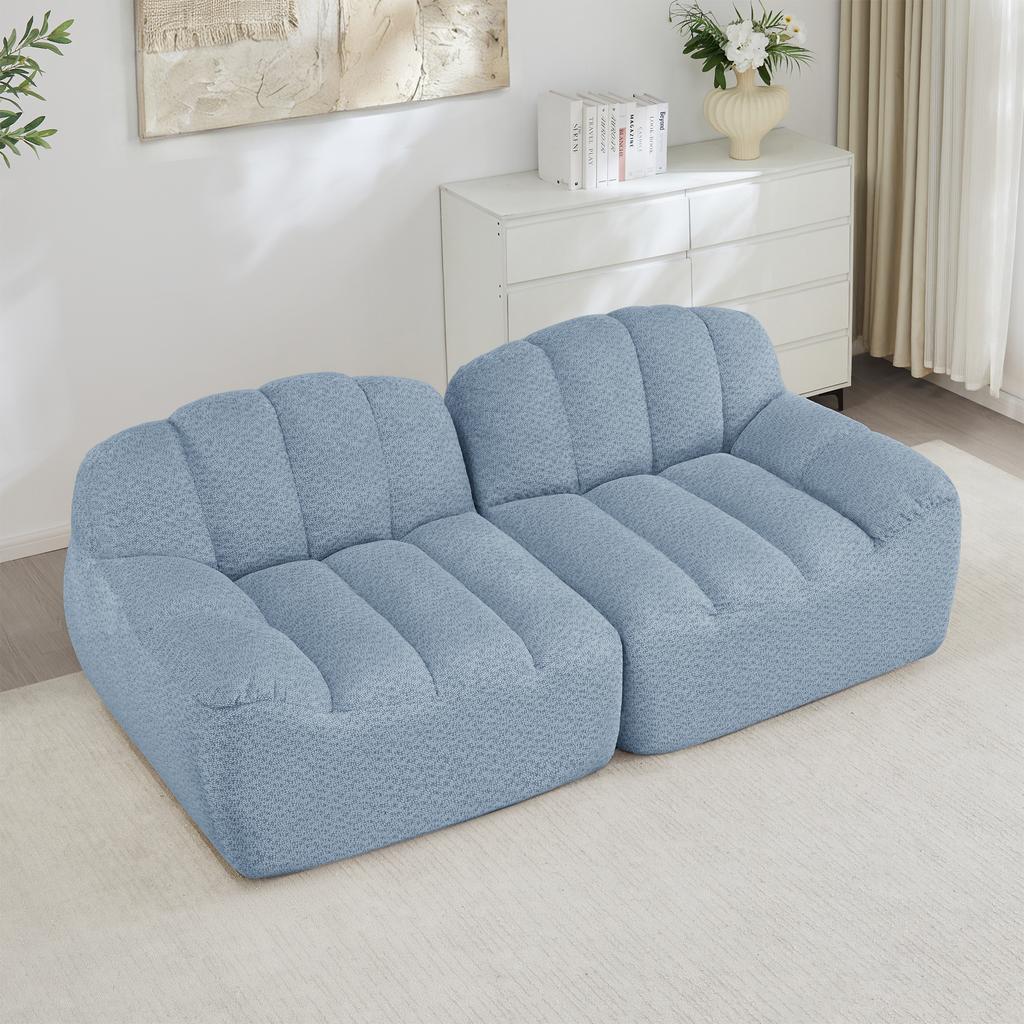 2-Sitzer Modulares Knochenloses Sofa, Muschelform, Tiefe Sitzkissen, Sofa für Wohnzimmer & Wohnung, Keine Montage Erforderlich, Blau