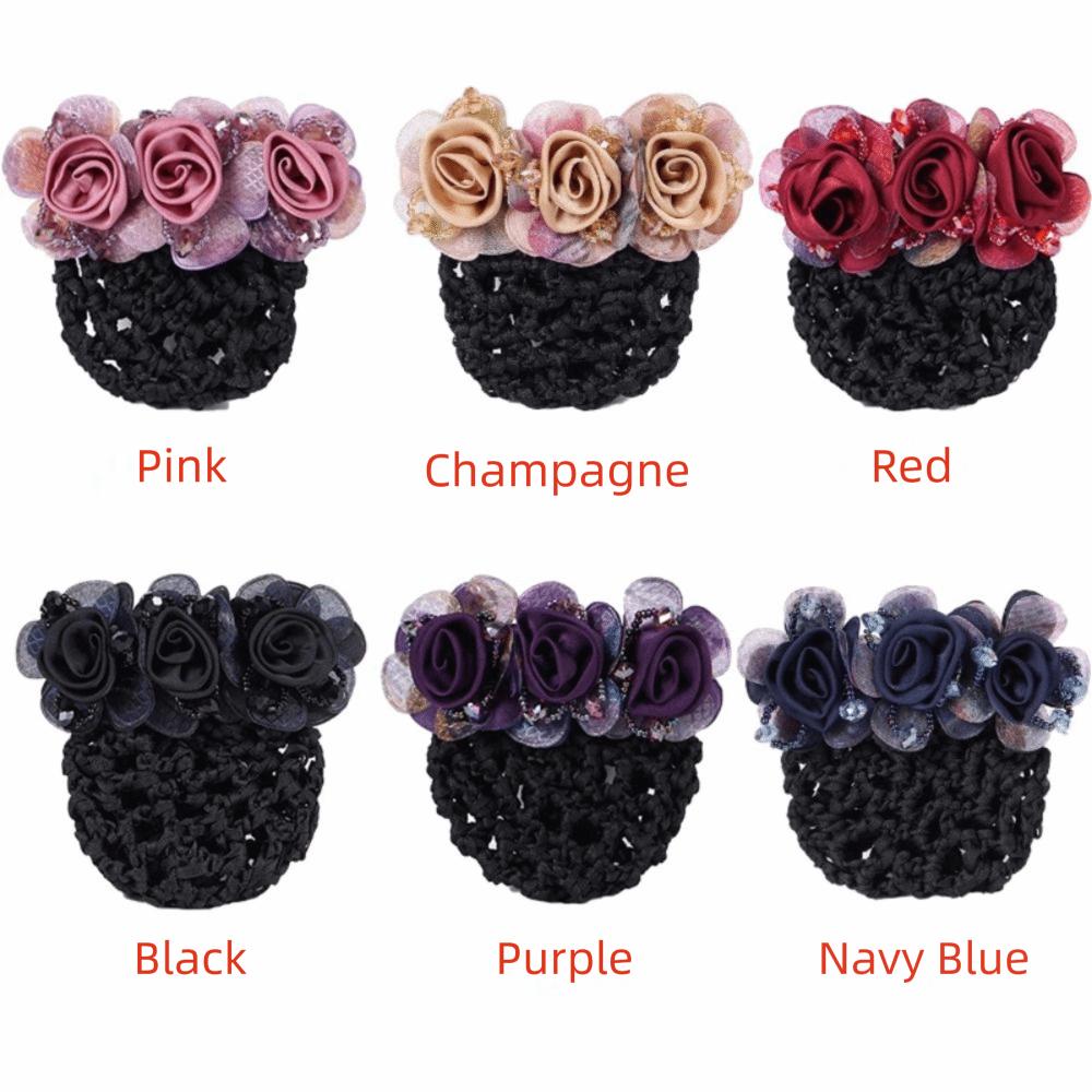 Updo Styling Tool Flower Hair Net with Spring Clip Net Pocket Headdress  For Work Use